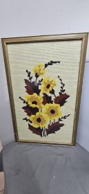 Set of 3 Framed Vintage Needlepoint Tapestries — Cottage, Macaw & Floral