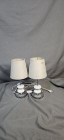 Pair of Modern White Bedside / Table Lamps with Drum Shades