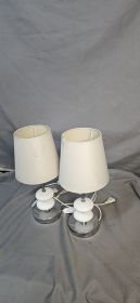 Pair of Modern White Bedside / Table Lamps with Drum Shades