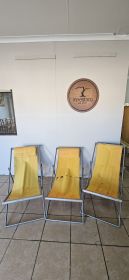 Set of 3 Retro Folding Deck Chairs — Yellow Canvas, Aluminium Frame
