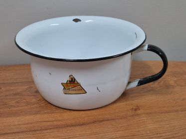 Vintage Phoenix Enamel Chamber Pot — White with Black Rim