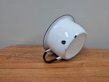 Vintage Phoenix Enamel Chamber Pot — White with Black Rim