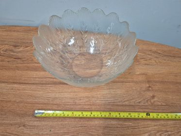 Scalloped Glass Fruit Bowl — Wheat Pattern, approx 28cm