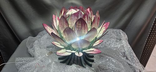 Hand-Painted Wooden Protea Light Sculpture — LED Table Art Piece (~30 cm)