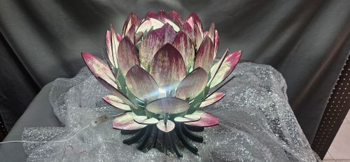 Hand-Painted Wooden Protea Light Sculpture — LED Table Art Piece (~30 cm)