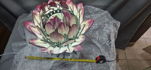 Hand-Painted Wooden Protea Light Sculpture — LED Table Art Piece (~30 cm)