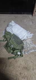 Round Parachute — Orange & Olive Canopy with Harness & Rigging Lines