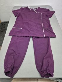 Della Two-Piece Uniform / Scrub Set — Aubergine with White Piping, Size L