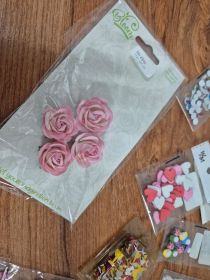 Scrapbooking Embellishment Bundle — Roses, Bows, Pearls & Brads
