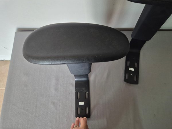 Pair of Office Chair Armrests — Black Padded, Adjustable Metal Brackets