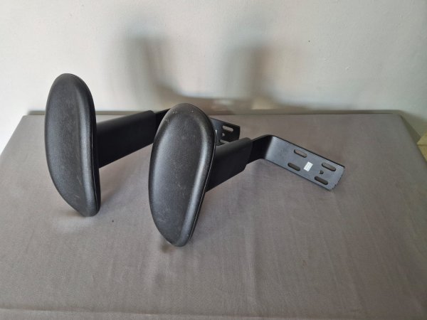 Pair of Office Chair Armrests — Black Padded, Adjustable Metal Brackets