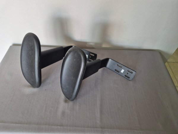 Pair of Office Chair Armrests — Black Padded, Adjustable Metal Brackets