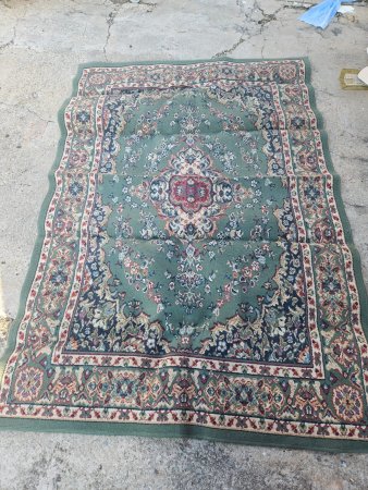 Persian-Style Floral Rug — Green Ground, Cream & Red Border (approx 1.5 x 2.3 m)