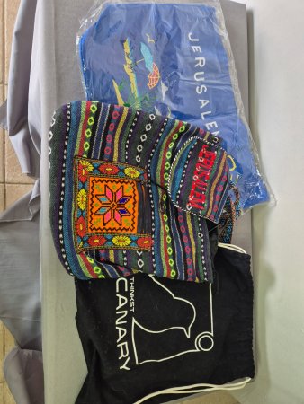 Bundle of 4 Fabric Bags — Jerusalem, Embroidered Sling, Thinkst Canary & Kruger Tote