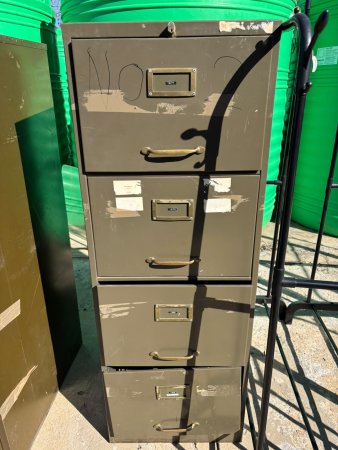 Vintage 4-Drawer Steel Filing Cabinet, Brass Handles (No.2)