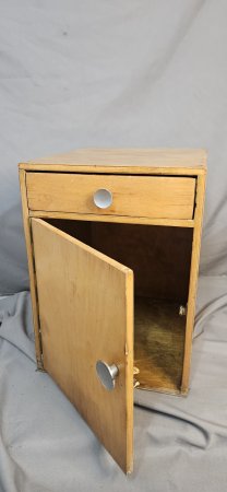 Vintage Pine Wall Cabinet — Drop-Front Door & Side Drawer