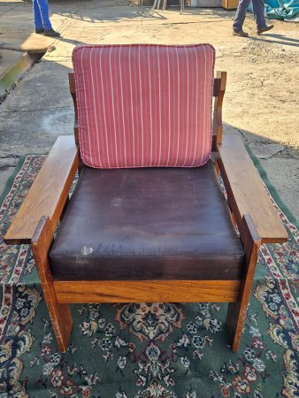 Solid Wood Lounge Armchair with Wide Flat Arms & Cushions