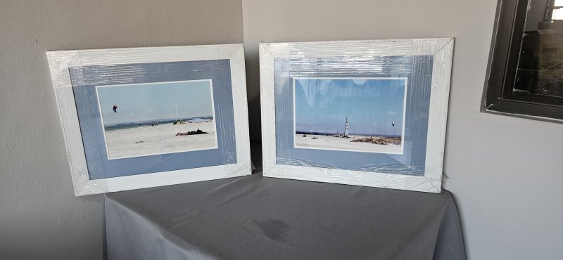 Pair of Framed Beach Kite-Surfing Photographs in White Frames