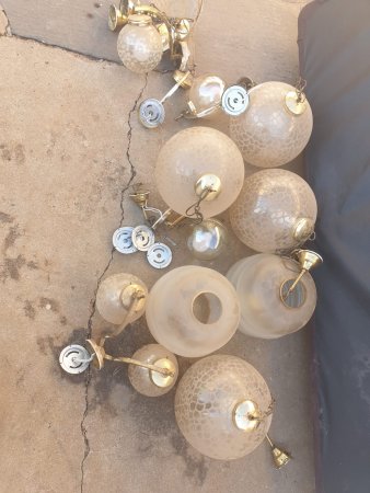 Collection of Vintage Glass Pendant Lights — Crackle-Glass Globes & Brass Fittings