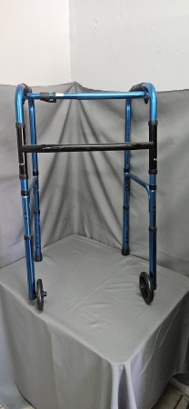 Adjustable Folding Walking Frame — Blue Aluminium with Front Wheels