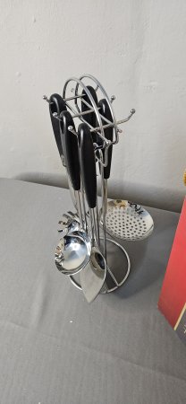 LinYu Stainless Steel Kitchen Utensil Set with Stand (One Piece Missing)