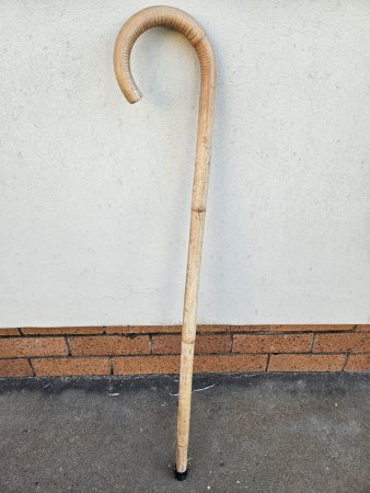 Vintage Wooden Walking Cane — Crook Handle