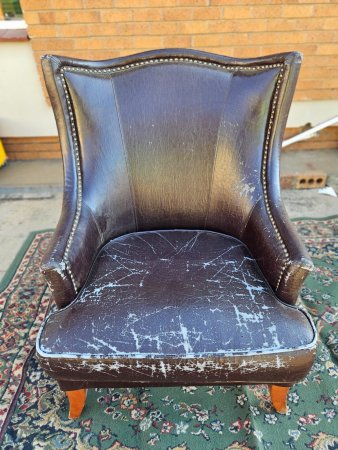 Leather Wingback Armchair — Studded, Distressed (Project Piece)
