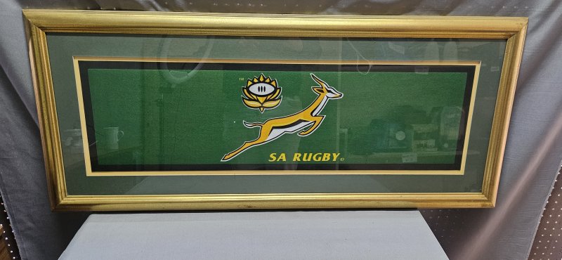 Framed SA Rugby Springbok Emblem Print — Panoramic Gold Frame