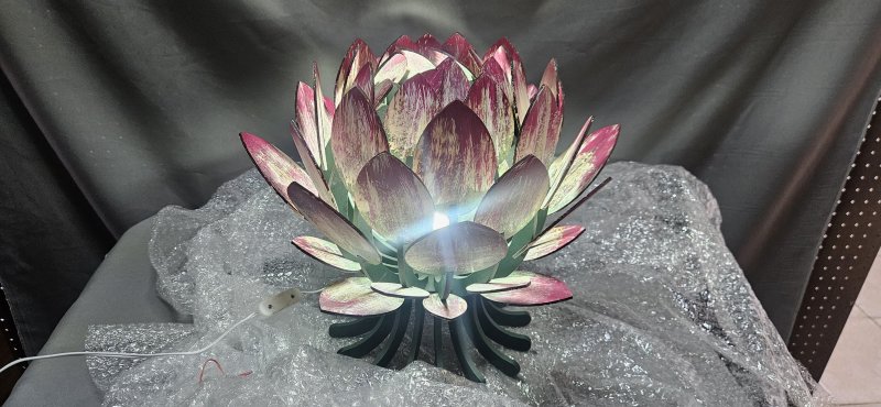 Hand-Painted Wooden Protea Light Sculpture — LED Table Art Piece (~30 cm)