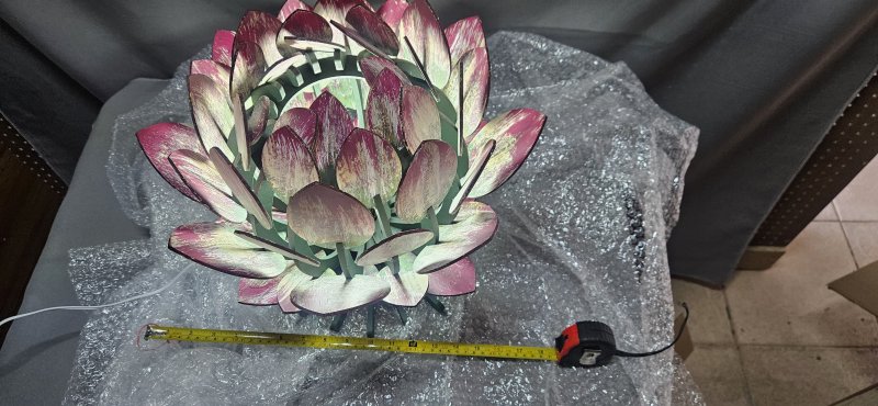 Hand-Painted Wooden Protea Light Sculpture — LED Table Art Piece (~30 cm)