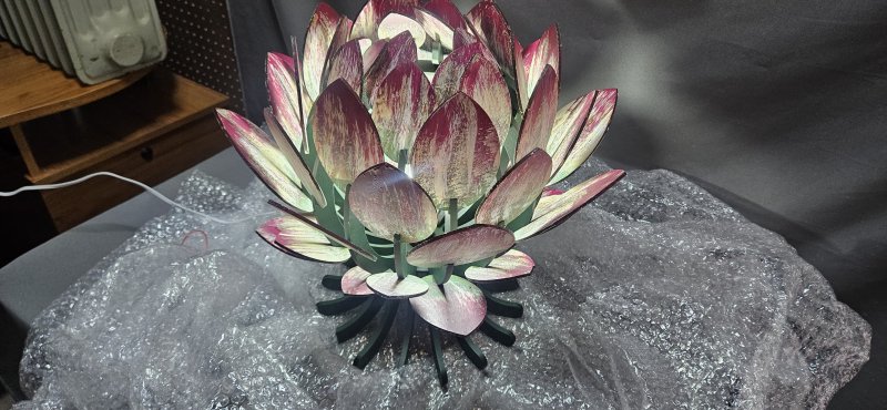 Hand-Painted Wooden Protea Light Sculpture — LED Table Art Piece (~30 cm)