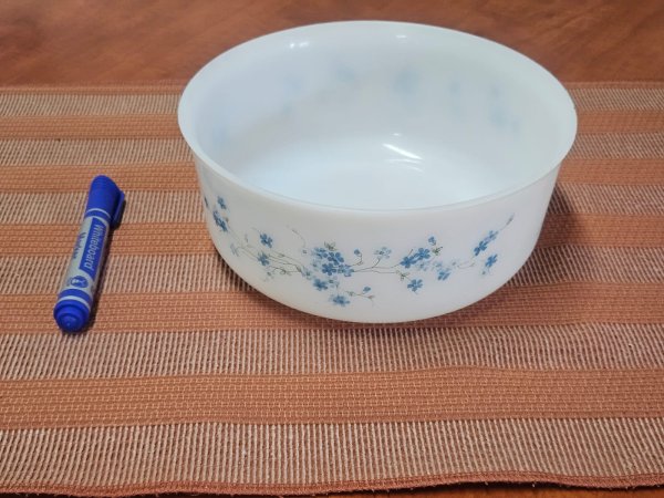 Arcopal-Style Opal Glass Serving Bowl — Blue Floral