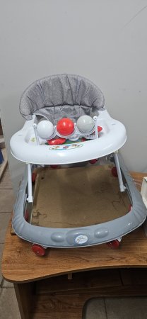 Baby Walker — Grey & White with Activity Tray