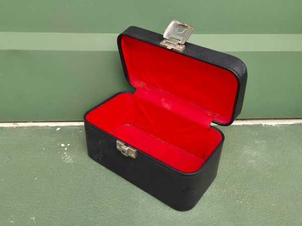 Vintage Black Vanity / Train Case — Red Satin Lined