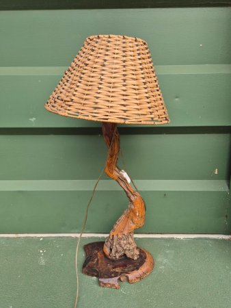 Driftwood Table Lamp with Woven Wicker Shade