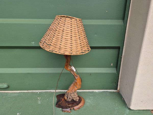 Driftwood Table Lamp with Woven Wicker Shade