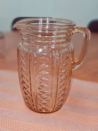 Vintage Pink Depression Glass Jug — Ribbed & Diamond Pattern