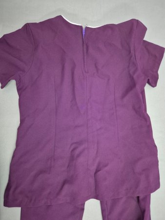 Della Two-Piece Uniform / Scrub Set — Aubergine with White Piping, Size L