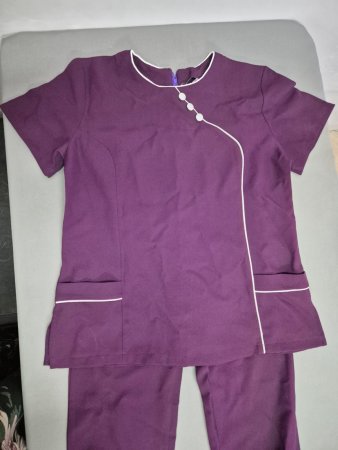 Della Two-Piece Uniform / Scrub Set — Aubergine with White Piping, Size L