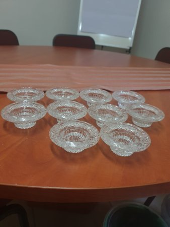 Pressed Glass Footed Dessert Dishes — Set of 10, Diamond & Hobnail
