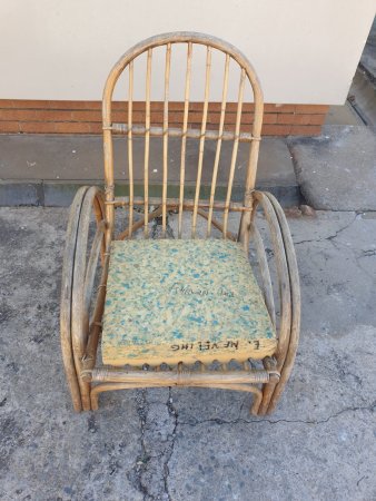 Vintage Cane & Bamboo Chair with Cushion