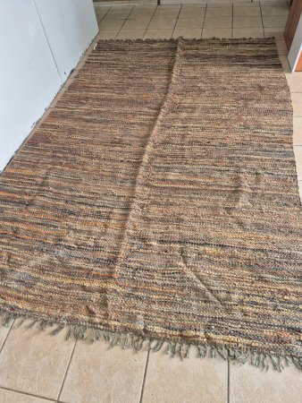 Large Handwoven Multicolour Rag Rug with Tasselled Fringe