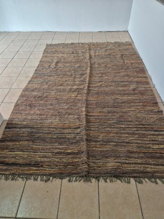 Large Handwoven Multicolour Rag Rug with Tasselled Fringe