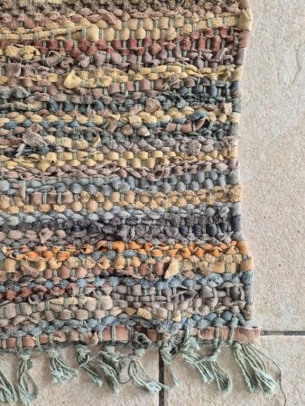 Large Handwoven Multicolour Rag Rug with Tasselled Fringe