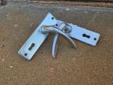 Set of Brushed-Metal Door Lever Handles on Lockplates - Image 1