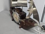 Vintage Wooden Sailing-Ship Mantel Clock and Lamp with Metal Sails - Image 2