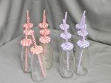 8-Piece Glass Milk-Bottle Party Set with Gingham Lids & Striped Straws - Image 2