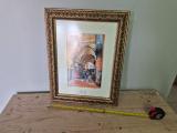 Framed Watercolour Print — Arched Bazaar Street Scene in Ornate Gold Frame - Image 1