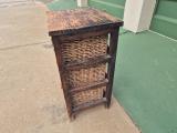 Rustic Wood & Wicker 4-Basket Storage Unit / Side Cabinet - Image 3