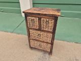 Rustic Wood & Wicker 4-Basket Storage Unit / Side Cabinet - Image 1